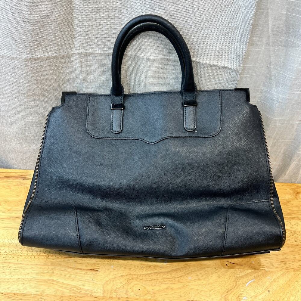 REBECCA MINKOFF Amorous Large Black Saffiano Leather Satchel Bag READ...